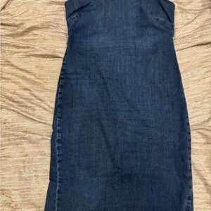 Zara Blue Strapless Denim Fitted Midi Dress Size Large